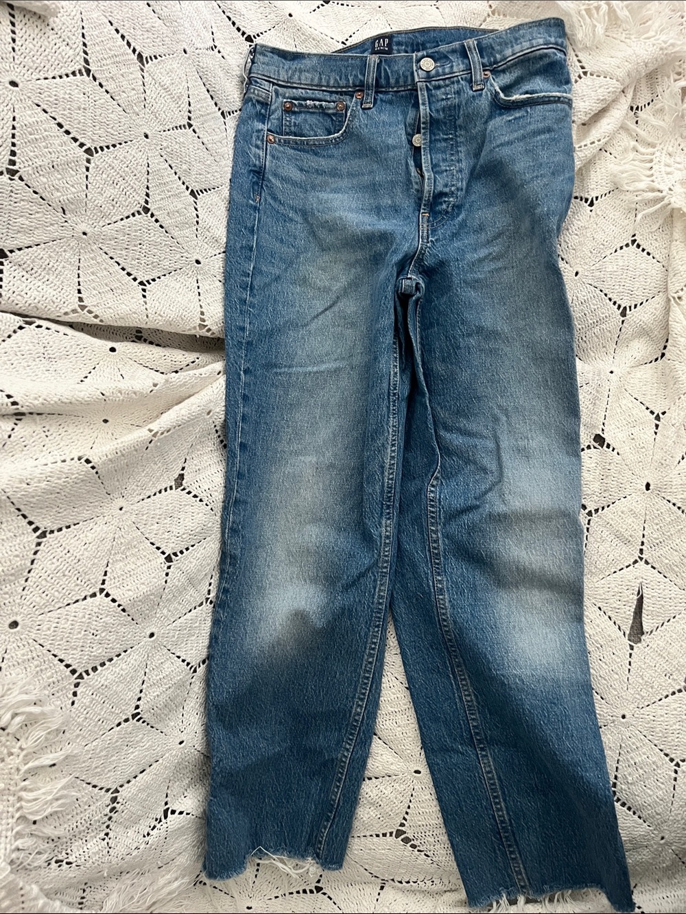 GAP Men's Faded Blue Straight Jeans with Raw Hem